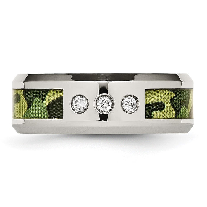 Exclusive Polished Camouflage Chisel Band - 8mm Stainless Steel & 1/10 Carat Diamond, Stylish Value-4