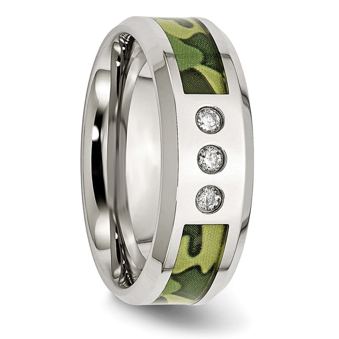 High-Quality Polished Stainless Steel 8mm Camo Band with 1/10 Carat Diamond - Affordable!-5