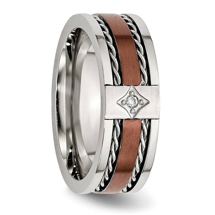 Shop Exclusive 8mm Chisel Stainless Steel Band - Brown IP-Plated with 0.02ct Diamond, Stylish Finish-5