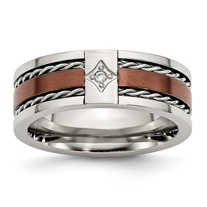 Buy Stylish 8mm Chisel Stainless Steel Band, Brown IP-Plated, 0.02ct Diamond-1