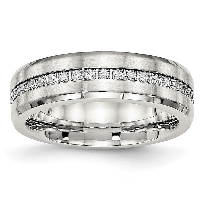 High-quality 6.5mm Chisel Stainless Steel Band with CZ Accents - Stylish Design-1
