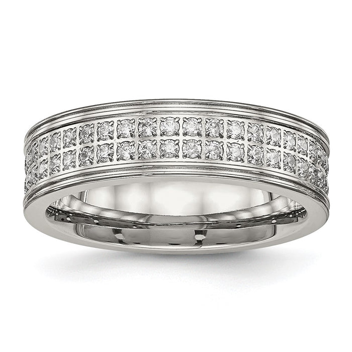 Buy Exclusive 6.5mm CZ Accent Polished Stainless Steel Chisel Band - Affordable Quality-1