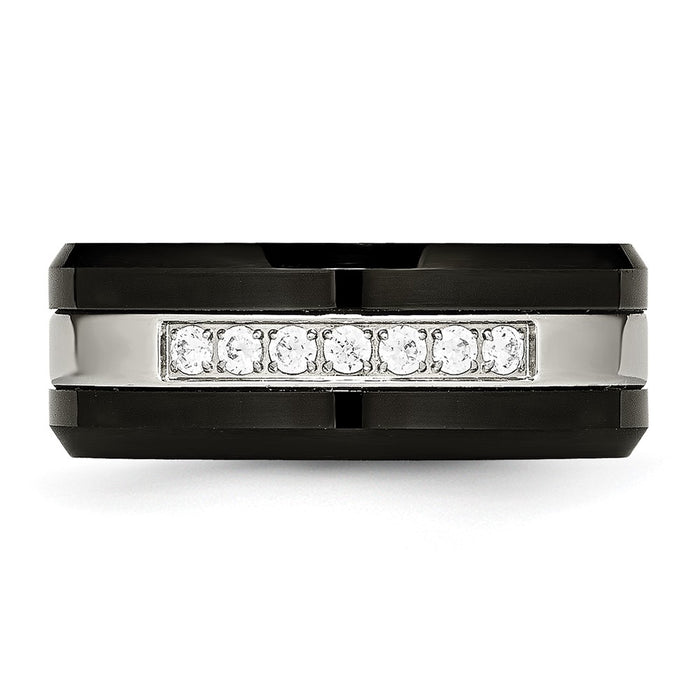 Buy Stylish Polished Black Ceramic Ring 8mm with CZ Accents & Beveled Edge-4