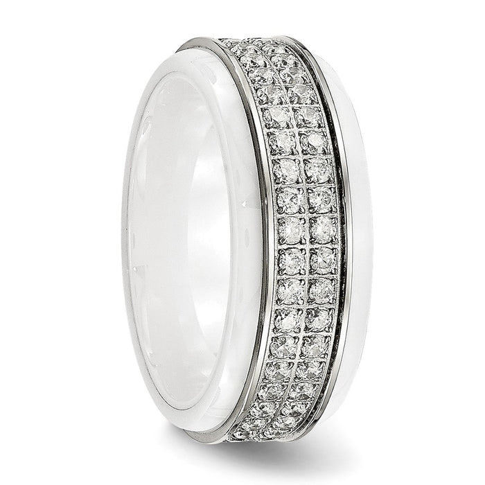 Buy Stylish Chisel Polished Stainless Steel Ring with White Ceramic & CZ Edge-4