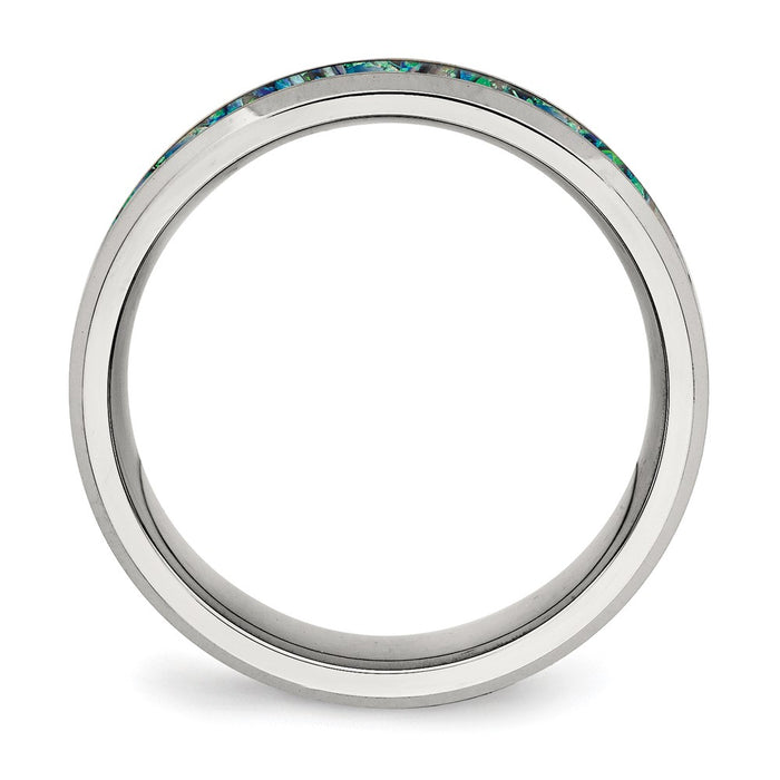 High-Quality Polished Stainless Steel Chisel Band, 8mm Blue Opal Inlay, Stylish Design-2
