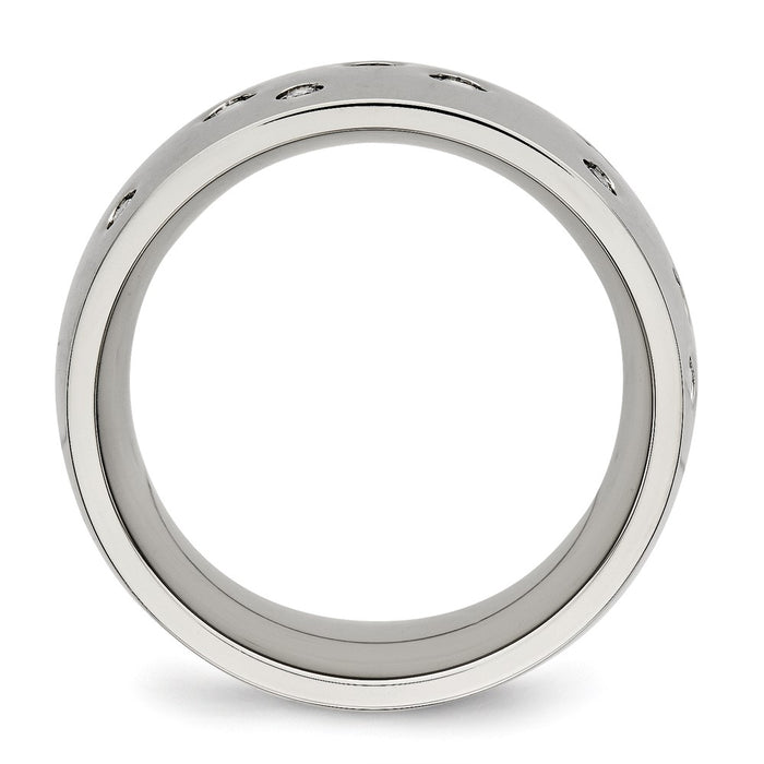 Buy Stylish 12mm Chisel Polished Stainless Steel Band with CZ Accents-2