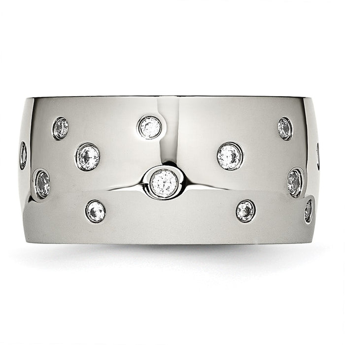Buy Stylish 12mm Chisel Polished Stainless Steel Band with CZ Accents-3