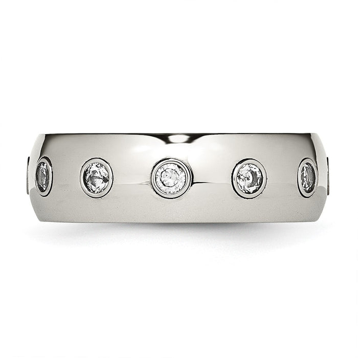 Buy Stylish 7mm Polished Rose IP-Plated Stainless Steel Chisel Band with CZ-3