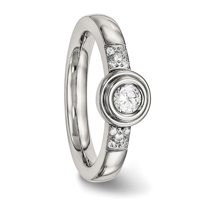 Buy Stylish Polished CZ Ring - 8mm Chiseled Stainless Steel Design, Affordable Price-5