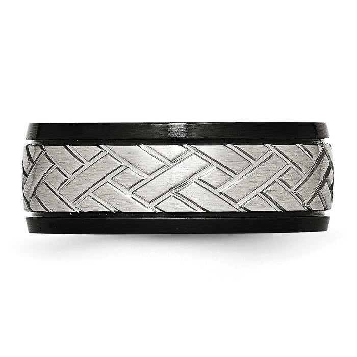 Buy Stylish 8mm Grooved Band in Brushed Black IP-Plated Stainless Steel-3