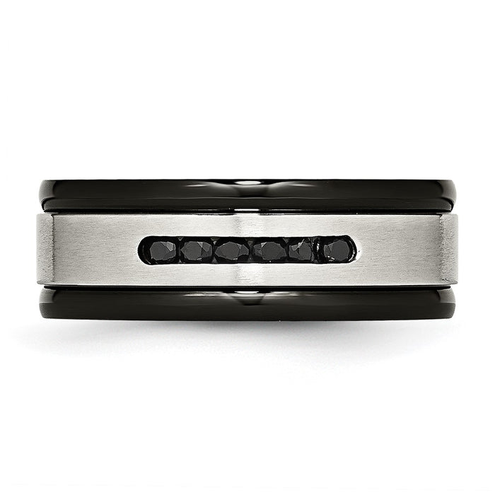 Buy Exclusive 8mm Chisel Grooved Band in Stainless Steel with Black CZ Accents-4