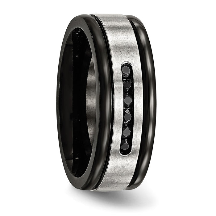 Buy Exclusive 8mm Chisel Grooved Band in Stainless Steel with Black CZ Accents-5