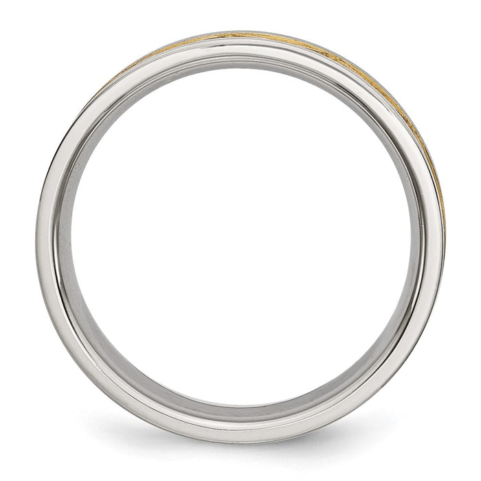 Buy Stylish Brushed Yellow IP-Plated 6mm Grooved Band in Stainless Steel-2