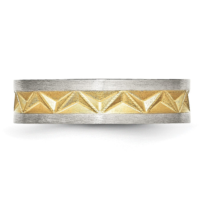 Buy Stylish Brushed Yellow IP-Plated 6mm Grooved Band in Stainless Steel-3