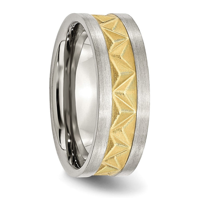 Buy Stylish 8mm Grooved Band in Brushed Yellow IP-Plated Stainless Steel-4