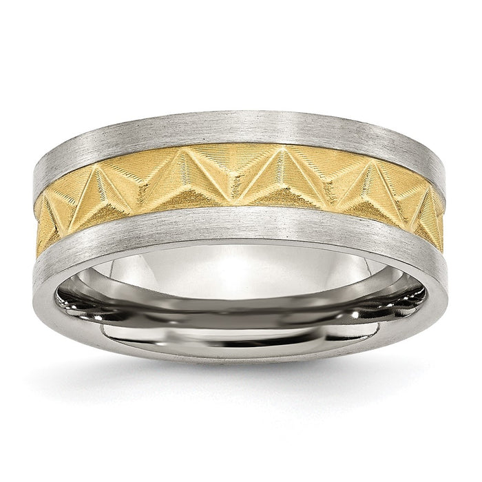 Buy Exclusive Brushed Yellow IP-Plated 8mm Grooved Band in Stylish Stainless Steel-1