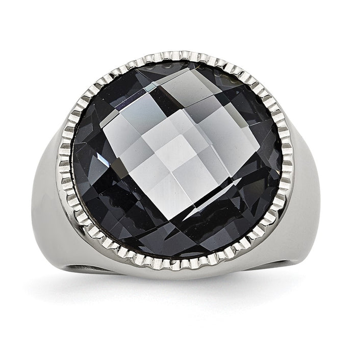 Exclusive Polished Grey Glass Ring - Stylish Chiseled Stainless Steel Design-1