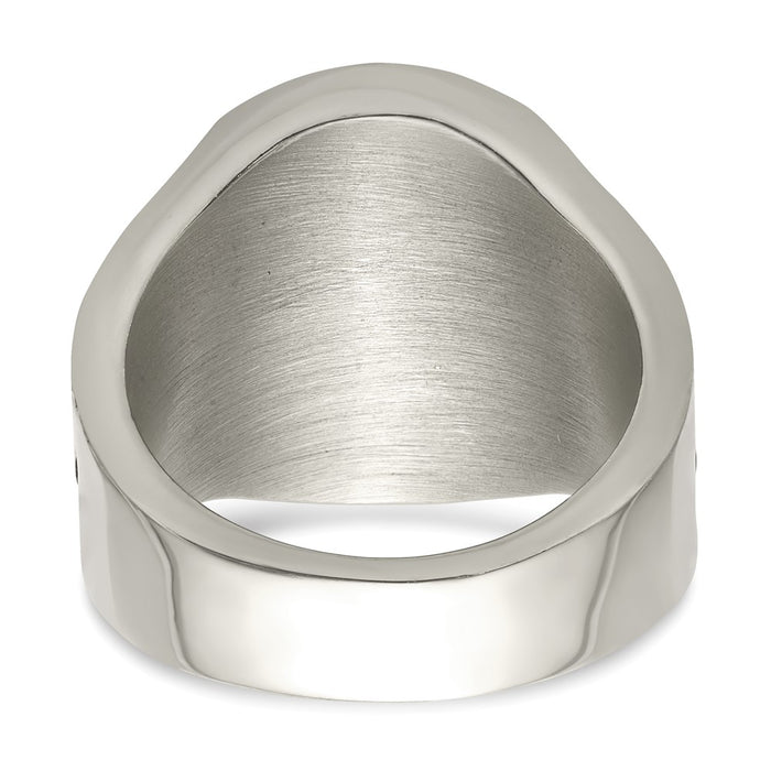 Exclusive Antiqued Stainless Steel Chisel Ring with Red Enamel Design-5