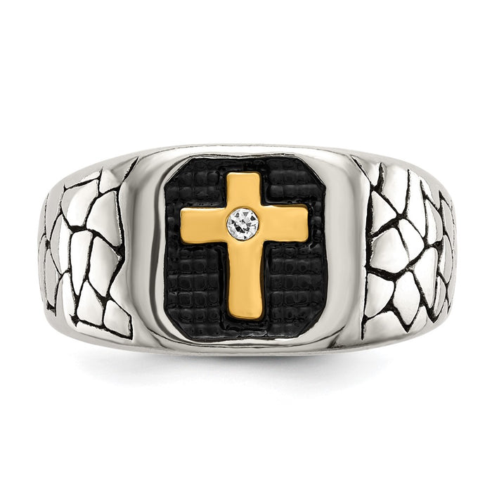 Shop Stylish Chisel Stainless Steel Crystal Cross Ring - 14MM, Yellow IP-Plated-3