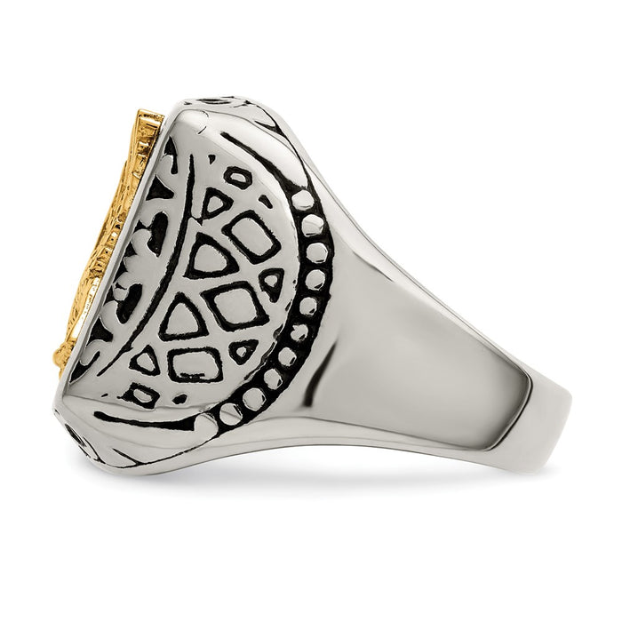 Exclusive Antiqued Eagle Ring in Chiseled Stainless Steel & 14K Gold Accents-3