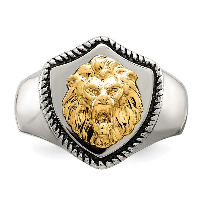 Shop Exclusive Antiqued Lion Shield Ring - 14K Gold Accents, Stylish Design-4