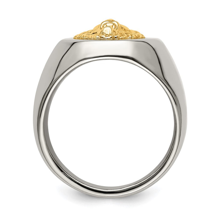 Shop Stylish Polished Lion Head Ring - 14K Gold Accents, Chiseled Stainless Steel-2