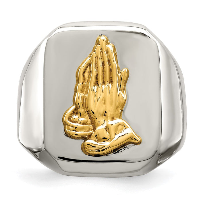 High-Quality Polished Praying Hands Ring, 14K Gold Accents, Stylish Design-4