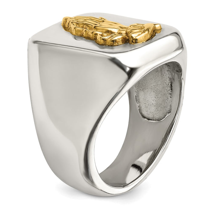 Exclusive Polished Praying Hands Ring - Stylish Chisel Stainless Steel with 14K Gold-6