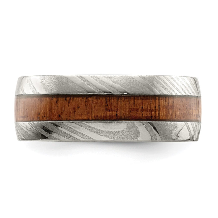 Exclusive 8mm Polished Chisel Damascus Steel Band with Sapele Wood - Stylish Value-3