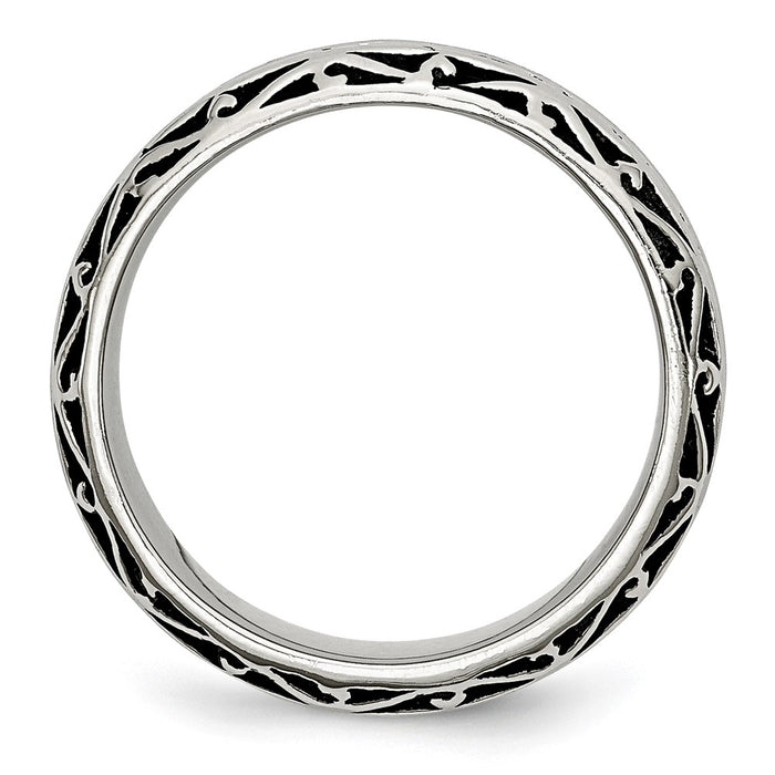 Buy Stylish 7mm Antiqued & Polished Swirl Band in Chisel Stainless Steel-2