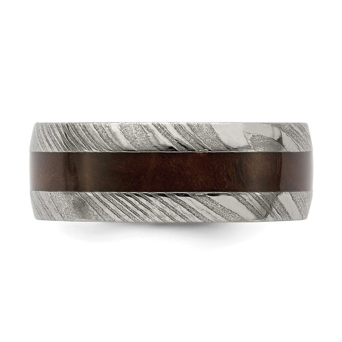 Designer Polished Chisel Damascus Steel Band, 8mm with Ebony Inlay - Luxury Value-3