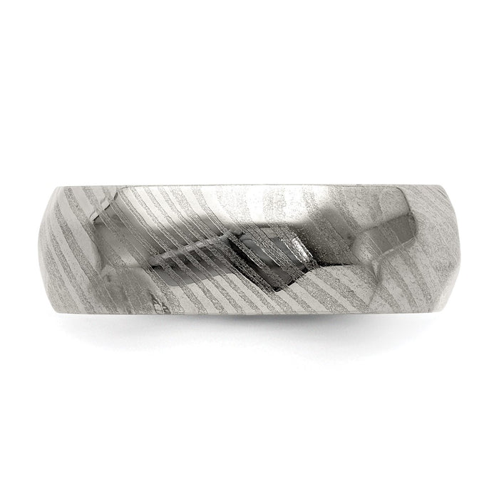 Shop Exclusive 7mm Polished Faceted Damascus Steel Band - Affordable Luxury!-3