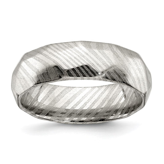 Buy Exclusive 7mm Polished Faceted Damascus Steel Band - Luxury Value Ring