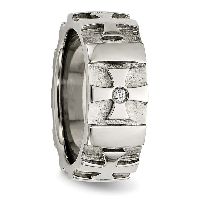 Buy Stylish 9mm Chisel Stainless Steel Band with 3pt Diamond Cross Design-5