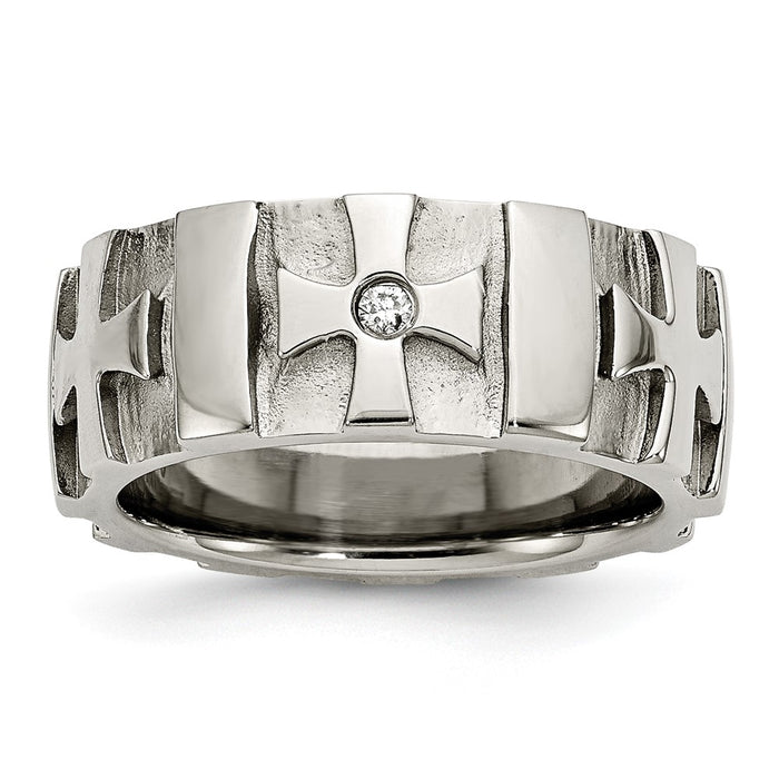 Buy Stylish 9mm Chisel Stainless Steel Band with 3pt Diamond Cross Design-1