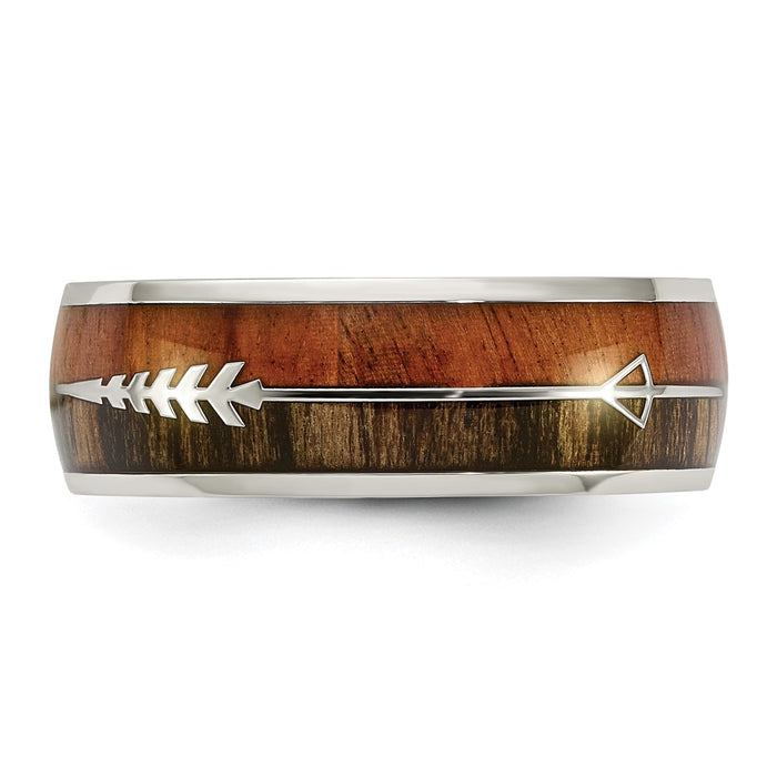 Buy Stylish 8mm Polished Stainless Steel Chisel Band with Wood Inlay-3