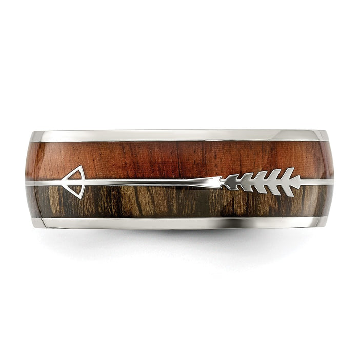 Buy High-Quality 8mm Polished Stainless Steel Arrow Band with Wood Inlay-4