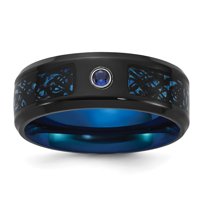 Buy Stylish 8mm Stainless Steel Band with Black & Blue IP-Plating & CZ Inlay-1