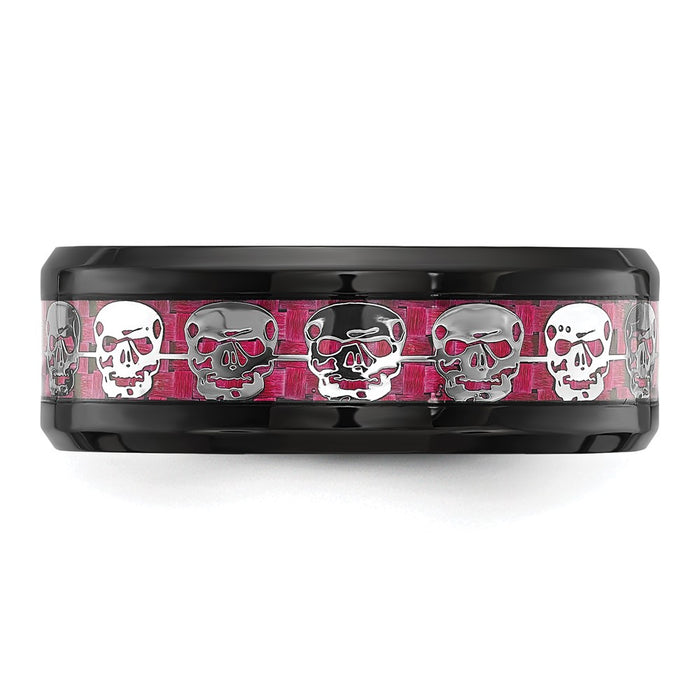 Shop Stylish 8mm Skull Ring - Chisel Black IP-Plated with Pink Carbon Fiber Inlay-3