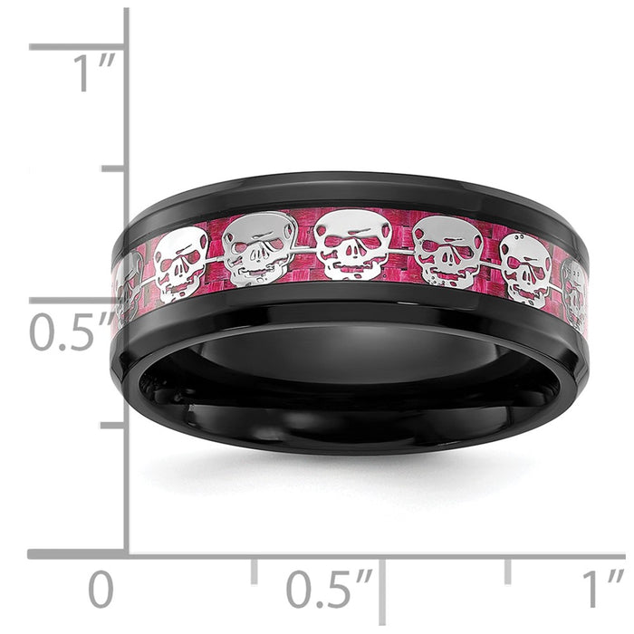 Shop Stylish 8mm Skull Ring - Chisel Black IP-Plated with Pink Carbon Fiber Inlay-4