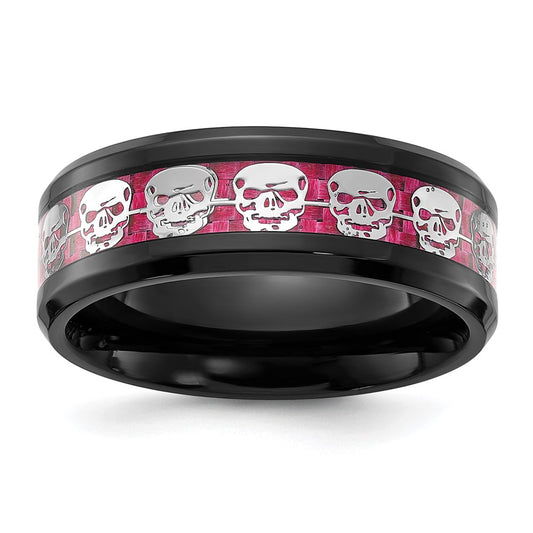 Shop Stylish 8mm Skull Ring - Chisel Black IP-Plated with Pink Carbon Fiber Inlay