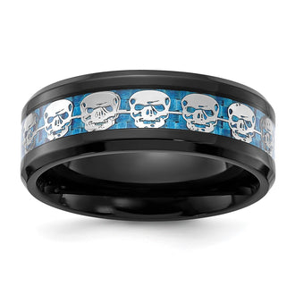 Buy Stylish 8mm Polished Black IP-Plated Chisel Band with Blue Carbon Fiber Inlays