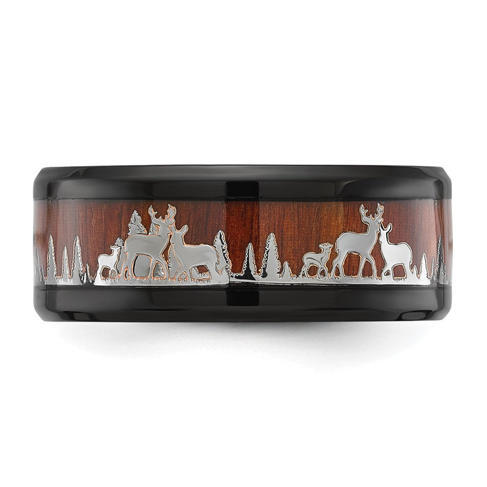 Order Stylish 9mm Polished Black IP-Plated Stainless Steel Band with Wood Inlay-3