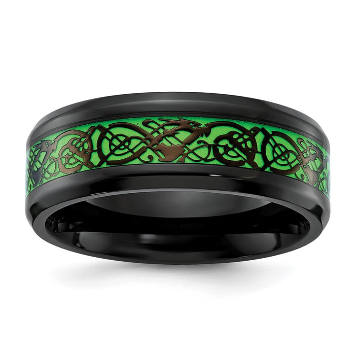 Buy Stylish 8mm Chisel Stainless Steel Dragon Design Band with Glow-in-the-Dark Enamel-1