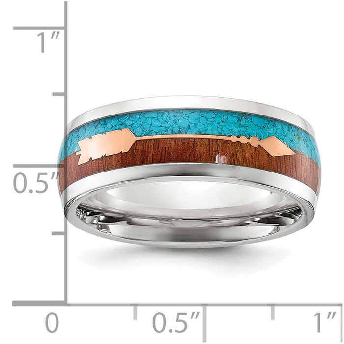 High-Quality 8mm Polished Stainless Steel Arrow Band with Turquoise Inlay-5
