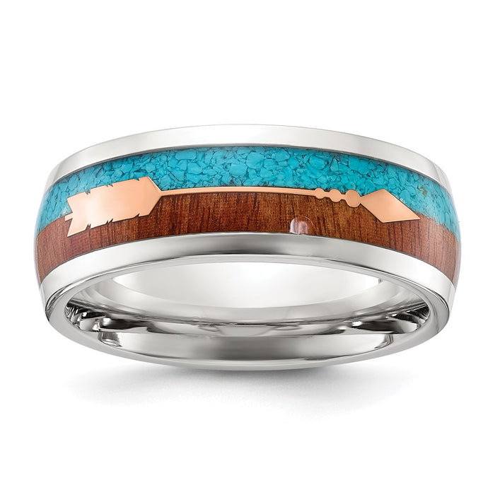Exclusive 8mm Chisel Stainless Steel Arrow Band with Turquoise Inlay-1