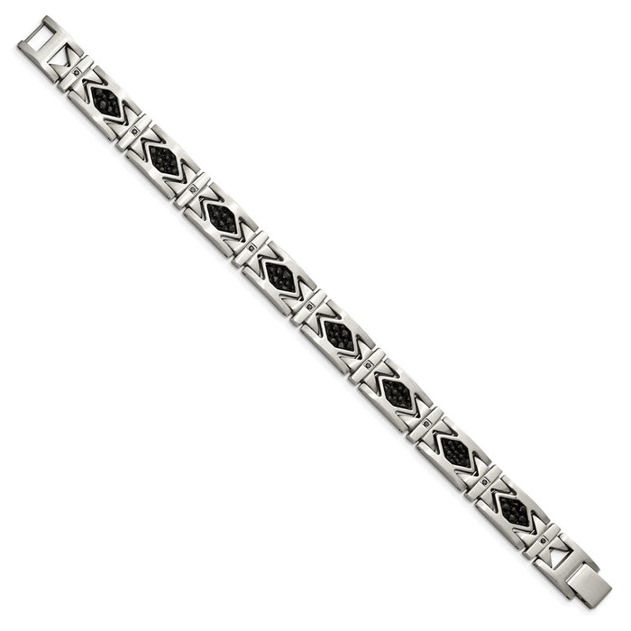 Shop Exclusive 8.5-Inch Chiseled Stainless Steel Bracelet with Black Leather & CZ-2