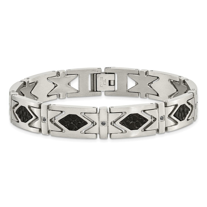 Shop Exclusive 8.5-Inch Chiseled Stainless Steel Bracelet with Black Leather & CZ-3