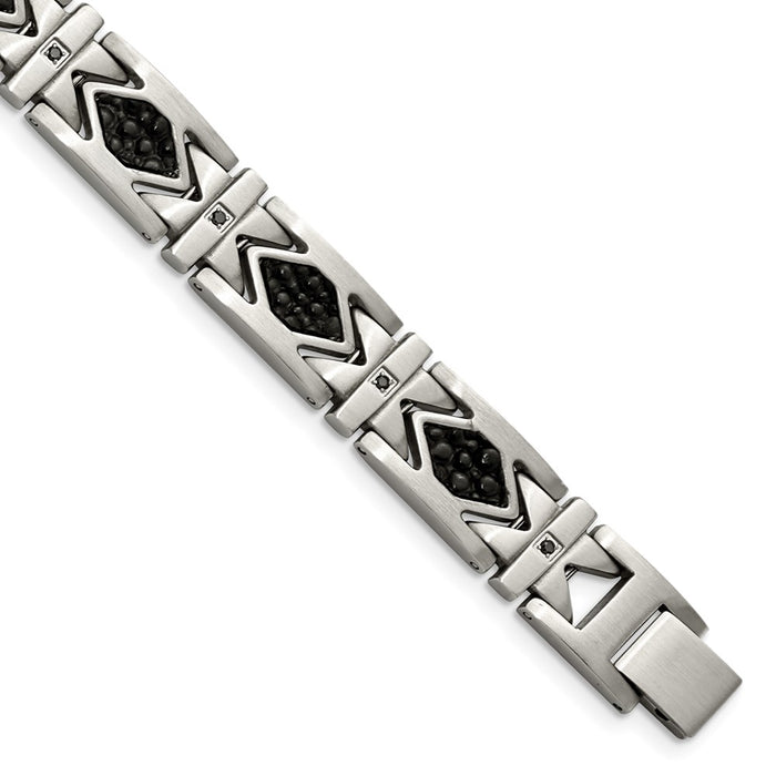 Shop Exclusive 8.5-Inch Chiseled Stainless Steel Bracelet with Black Leather & CZ-1