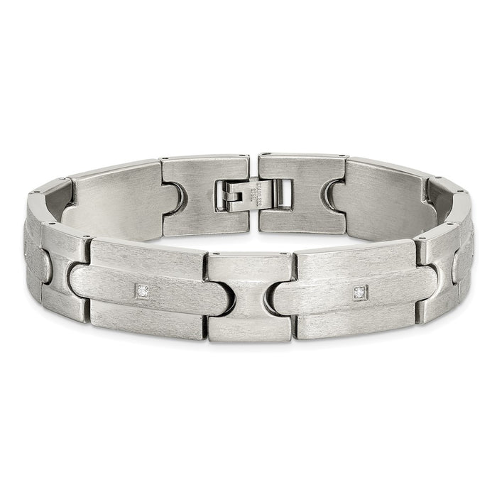 Buy Stylish 8.25" Brushed Stainless Steel Chisel Link Bracelet with CZ-3